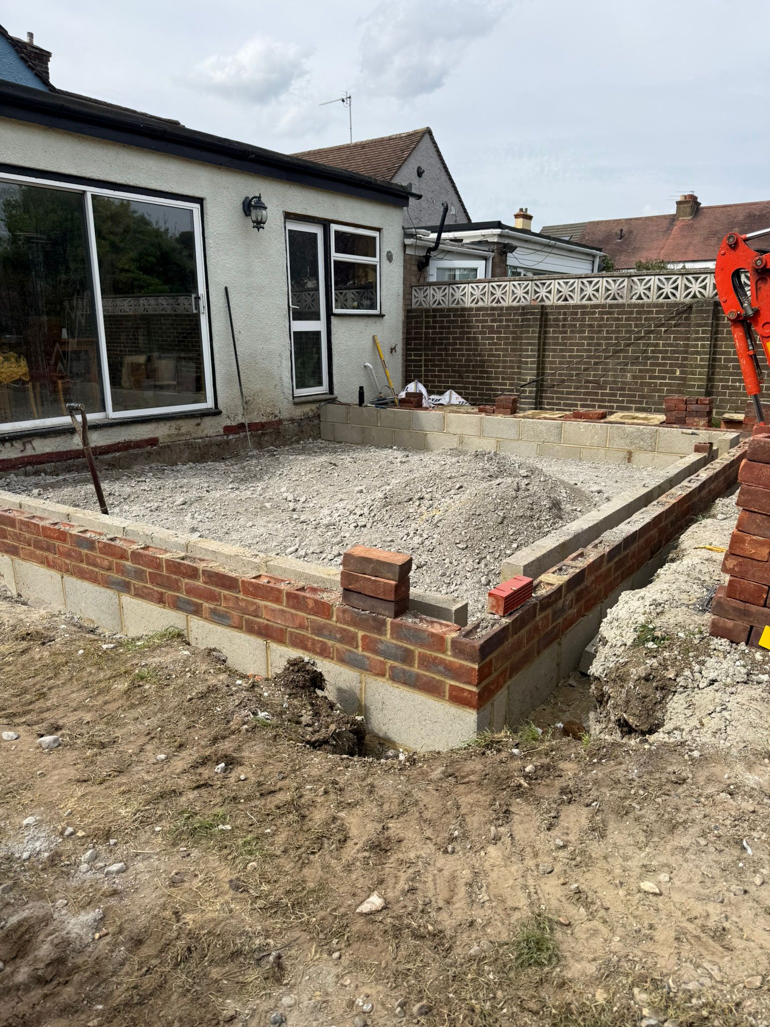 Extension foundations with brick and block dwarf walls