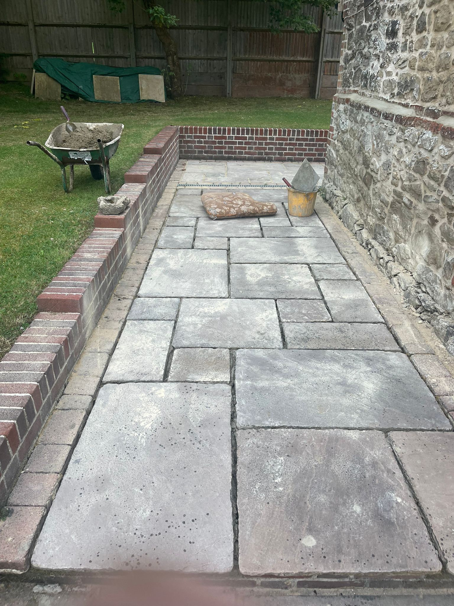 Flagstone patio at stone cottage close-up