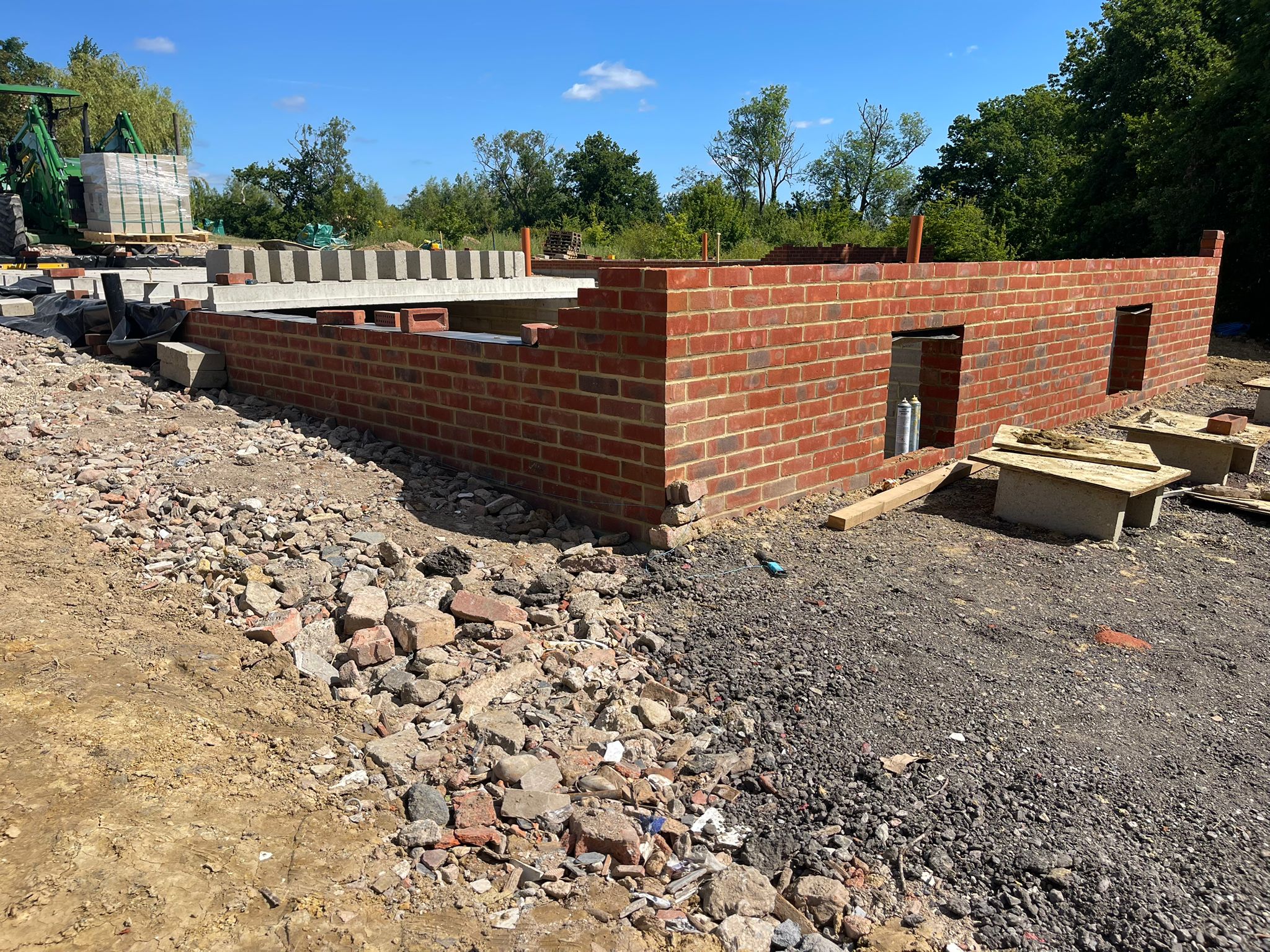 New build substructure in red brick with formed openings