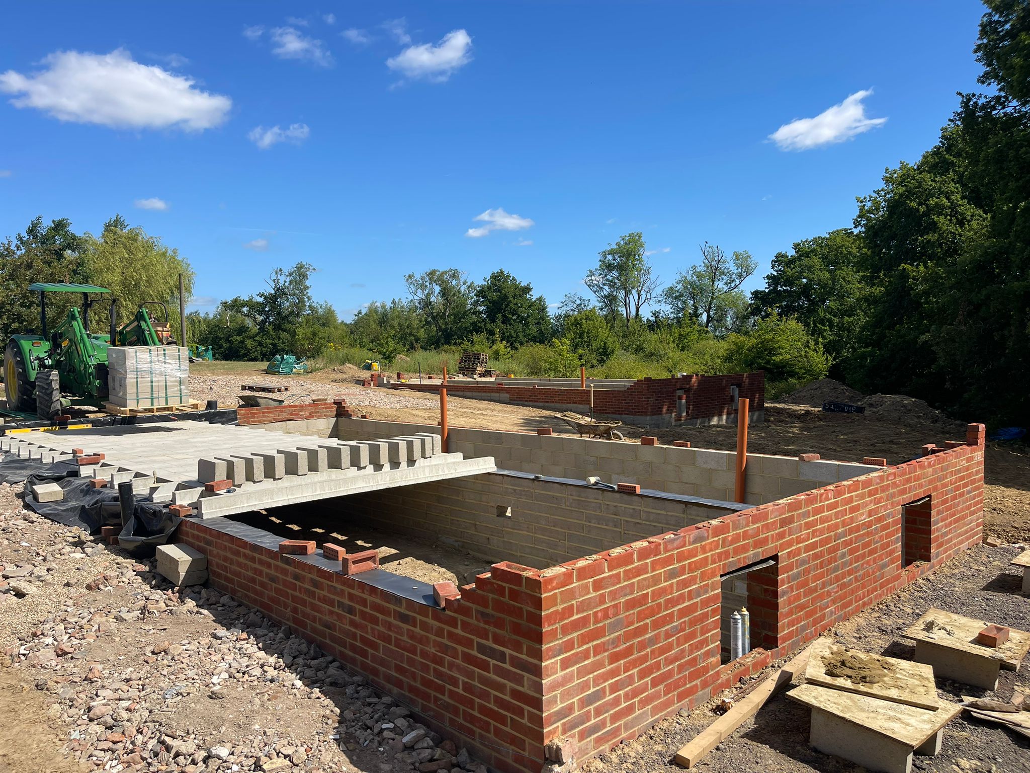 New build brick and block substructure wide angle view