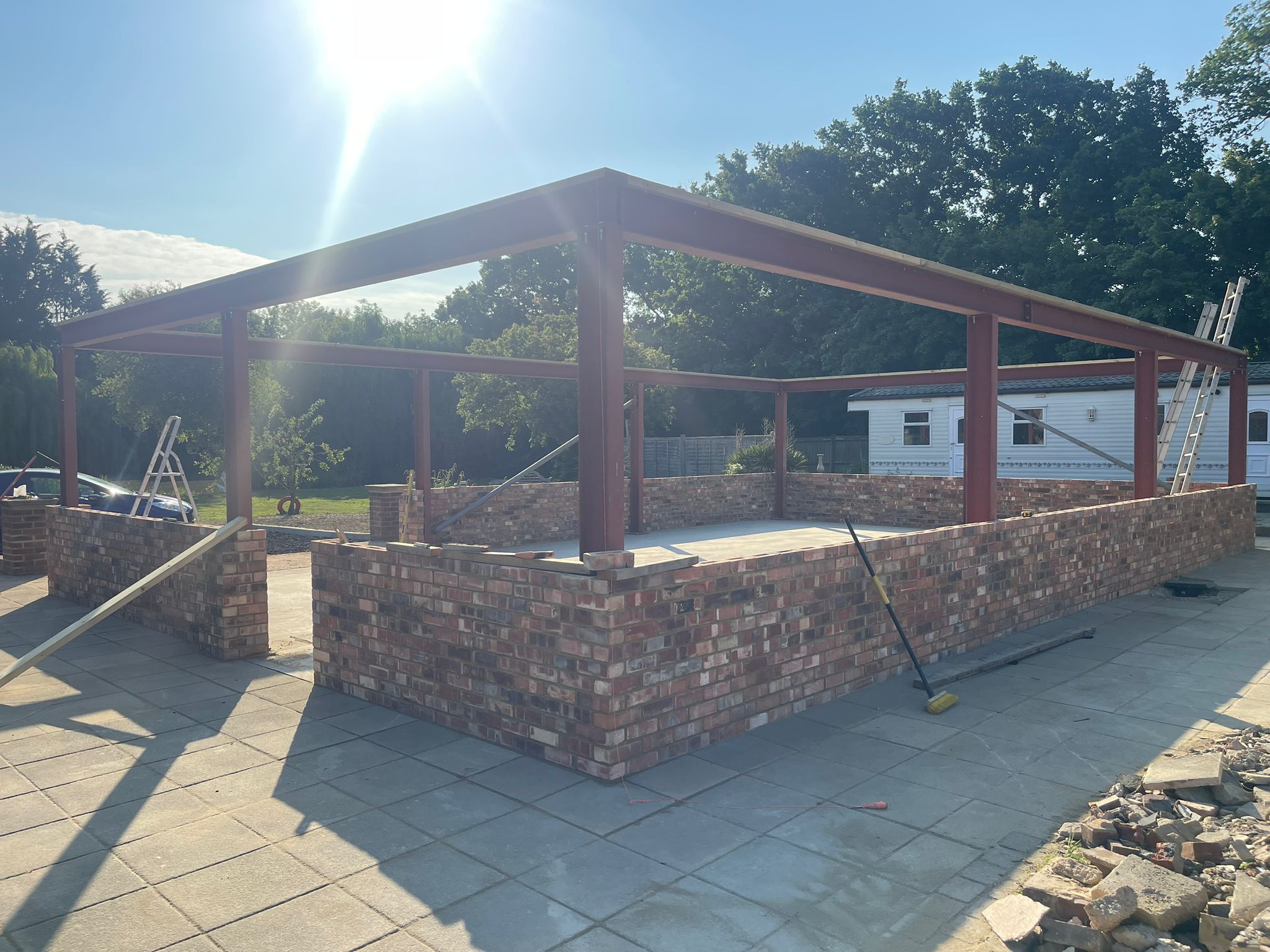 Outdoor structure brick base corner detail