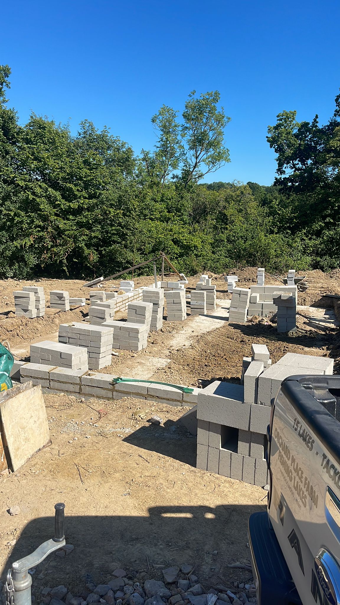 Construction site with blocks stacked ready for laying